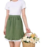 ARBINSON Vintage Maid Apron for Women with Pocket, Half Ruffle Apron for Kitchen Cooking Waitress...