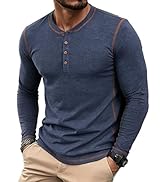 PEGENO Mens Henley Long Sleeve Button T-Shirt Casual Stylish Contrast Stitching Long Sleeve Shirt...