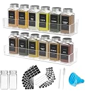 PMMASTO Adhesive Acrylic Spice Rack Organizer with 12 Empty Square Spice Jars, 238 Spice Labels w...