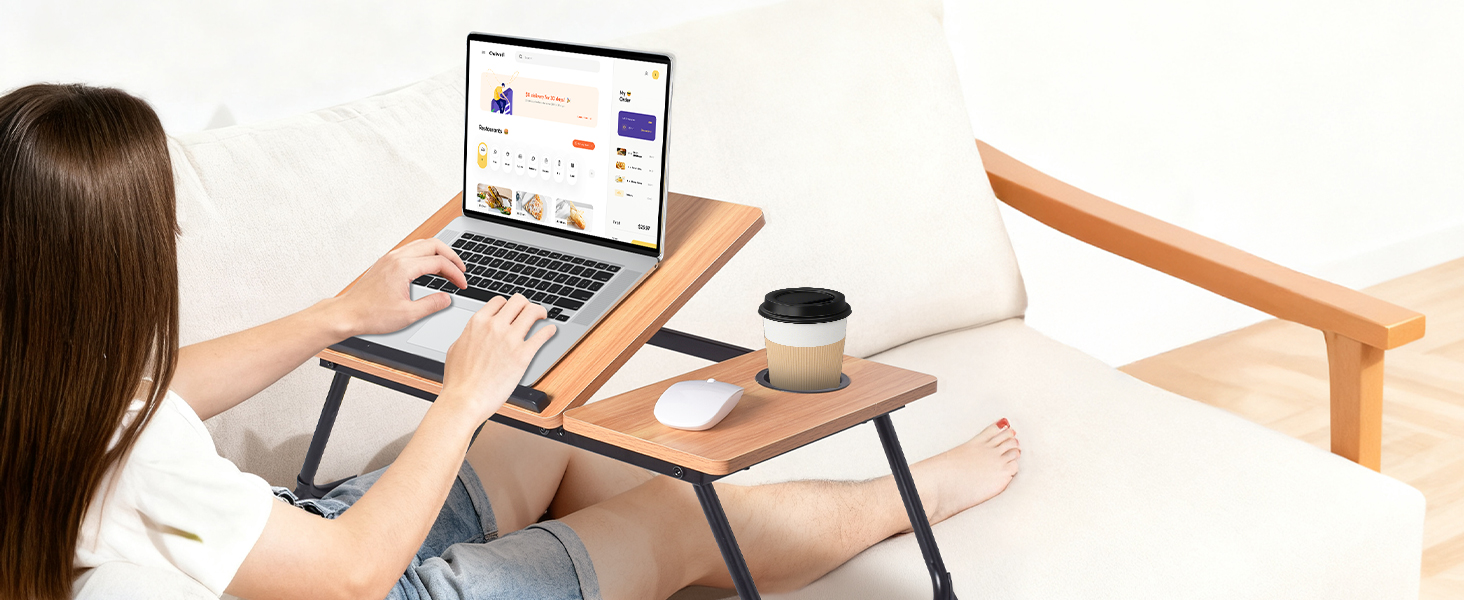 Portable Foldable Laptop Desk for Bed and Couch, Adjustable Reading Lap Desk with Cup Holder