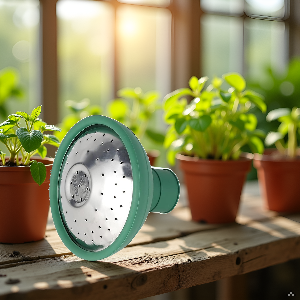 A lush, vibrant garden with various plants and flowers surrounding the product.