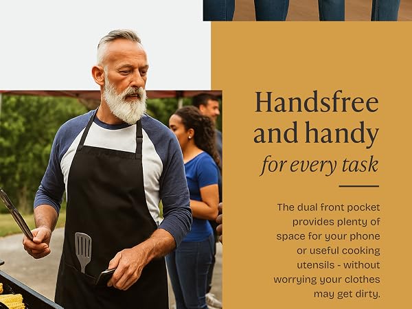 Middle-aged man having a barbecue while wearing the Will Well apron.