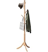 kiplant Coat Rack Freestanding, Bamboo Wood Coat Stand with 8 Hooks,3 Adjustable Size,Easy Assemb...