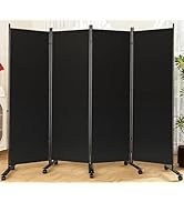SUNALLY Room Divider 6FT Folding Privacy Screens with Lockable Wheels, 4 Panel Room Partition for...