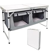 Folding Camping Table with Storage Aluminum Lightweight Camp Table Height Adjustable Picnic Table...