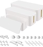 Cable Organizer Box Set of Three, Power Cover Cord Holder Surge Protector for Desk (White)