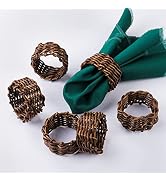Woven Napkin Rings Set of 6,Handmade Rattan Fall Napkin Rings Holders,Natural Napkin Buckles Hold...