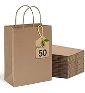 MESHA Brown Paper Bags 8x4.25x10.5 Kraft Paper Bags with Handles Bulk,50 Pcs Gift Bags for Small ...