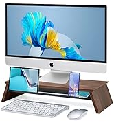 VECOFO Wooden Monitor Stand Riser, Desk Monitor Riser with Drawers, Solid Wood Desktop Computer S...