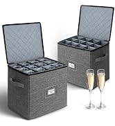 Cirhy Hard Shell Champagne Glass Storage Box with Dividers, 2-Pack, Grey | Stackable Glassware Or...