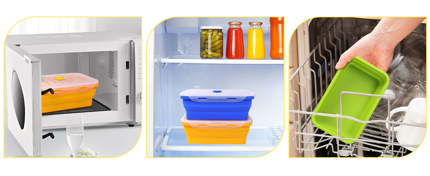 Collapsible Silicone Food Storage Containers with Leak-Resistant Lids