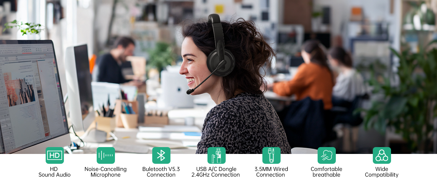 wireless headset with mic for work