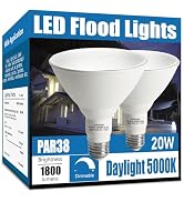 Gonhom Par38 LED Flood Light Bulbs Outdoor 2 Pack, Dimmable 5000K Daylight, 20W Replace up to 200...
