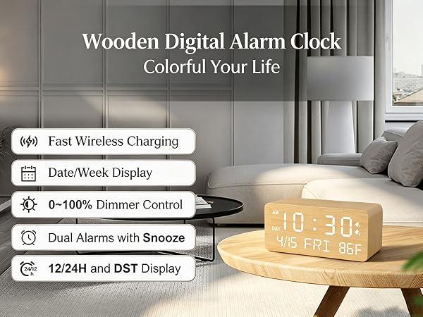 wooden digital alarm clock
