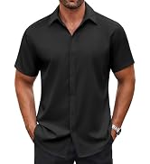 COOFANDY Men's Casual Button Down Shirt Short Sleeve Wrinkle Free Dress Shirt Beach Summer Weddin...