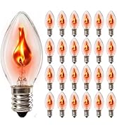 25 Pack C7 Halloween Flickering Flame Light Bulbs, 1W Clear Flicker Flame Candles Light Bulbs, E1...