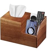 BIBELUN Square Tissue Box Cover,Multi-Functional Wood Tissue Box Holder with Storage Grid,Tissue ...