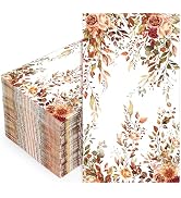 FYSUIMU 100 Pcs Fall Thanksgiving Floral Guest Napkins Boho Flower Eucalyptus Leaves Disposable N...