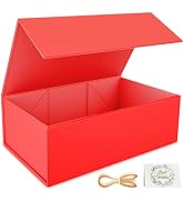 RYDDOY Red Gift Box, 12x6x4'' Gift box for Presents with Lids Magnetic Closure Rectangle Collapsi...