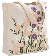 Perseverance Trade Embroidery Canvas Tote Bag for Women with Pocket & Buckle Cute Reusable Tote f...