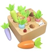 Wooden Montessori Toys for 1 2 3 Year Old Toddlers, Macron Carrot Harvest Game Toy for Age 1-3 Ol...