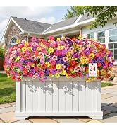 Alupssuc 24 Bundles Artificial Flowers for Outdoors Decoration, UV Resistant Silk Faux Floral Spr...
