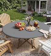Romanstile Round Vinyl Tablecloth, 100% Waterproof Elastic Fitted Table Covers for 36"- 44" Table...