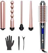 Bo'laiya 5 in 1 Curling Iron Set with Thermal Brush and Temperature Display, 4 Interchangeable Ce...