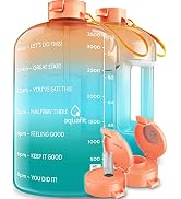 AQUAFIT 1 Gallon Water Bottle With Times To Drink - 128 oz Water Bottle With Straw - Motivational...