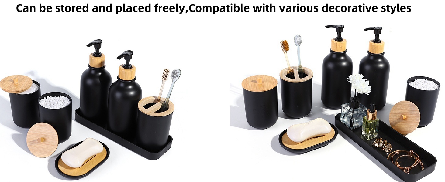 Black Bathroom Accessories Set 7 Pcs