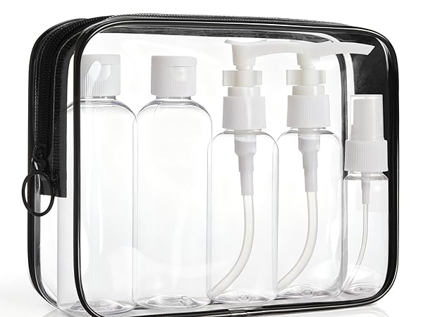 clear bag with travel bottles