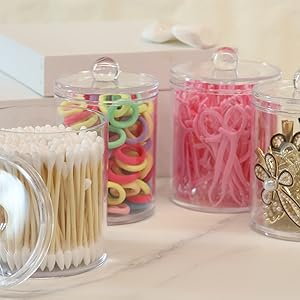 4 Pack Acrylic Qtip Holder Dispenser for Cotton Swabs, Balls, Pads, Floss Picks