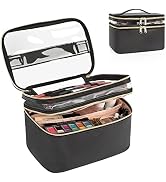 Makeup Bag, Double layer Cosmetic Cases Travel Makeup Organizer Toiletry Bags Large Make Up Bag F...