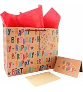 JAYTEM Birthday Gift Bag, 13" Kraft Paper Largr Gift Bag, Classic Colorful Lettering Design Happy...