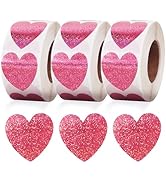 Vuzvuv 1500 Labels Glitter Pink Heart Stickers, 1 inch Sparkling Cute Adhesive Heart Stickers for...