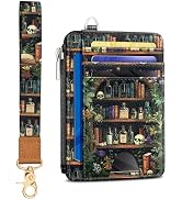 Kelvoris Goth Bookshelf Slim Wallet Women Credit Card Holder, Skull Gothic Witchy Small RFID Bloc...