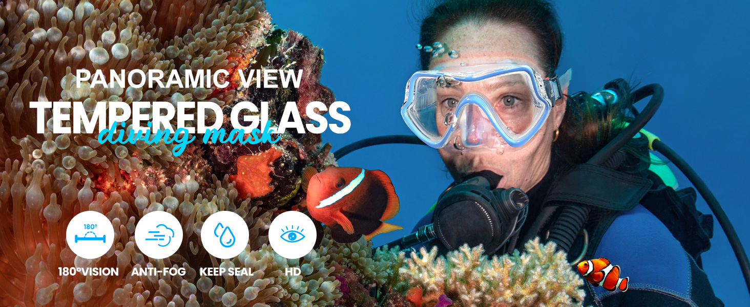scuba diving maskPano 4 HD Snorkeling Tempered Glasses Scuba Diving Mask for Adult Men and Women
