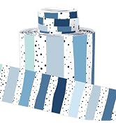 Whaline 32.8 Ft Summer Classroom Bulletin Board Borders Dusty Blue Color Dot Stripe Die-Cut Rolle...