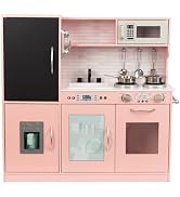 Kitchen Playset for Kids Ages 3-8, Wooden Kids Play Kitchen Chef Pretend Play Set for Toddlers, T...