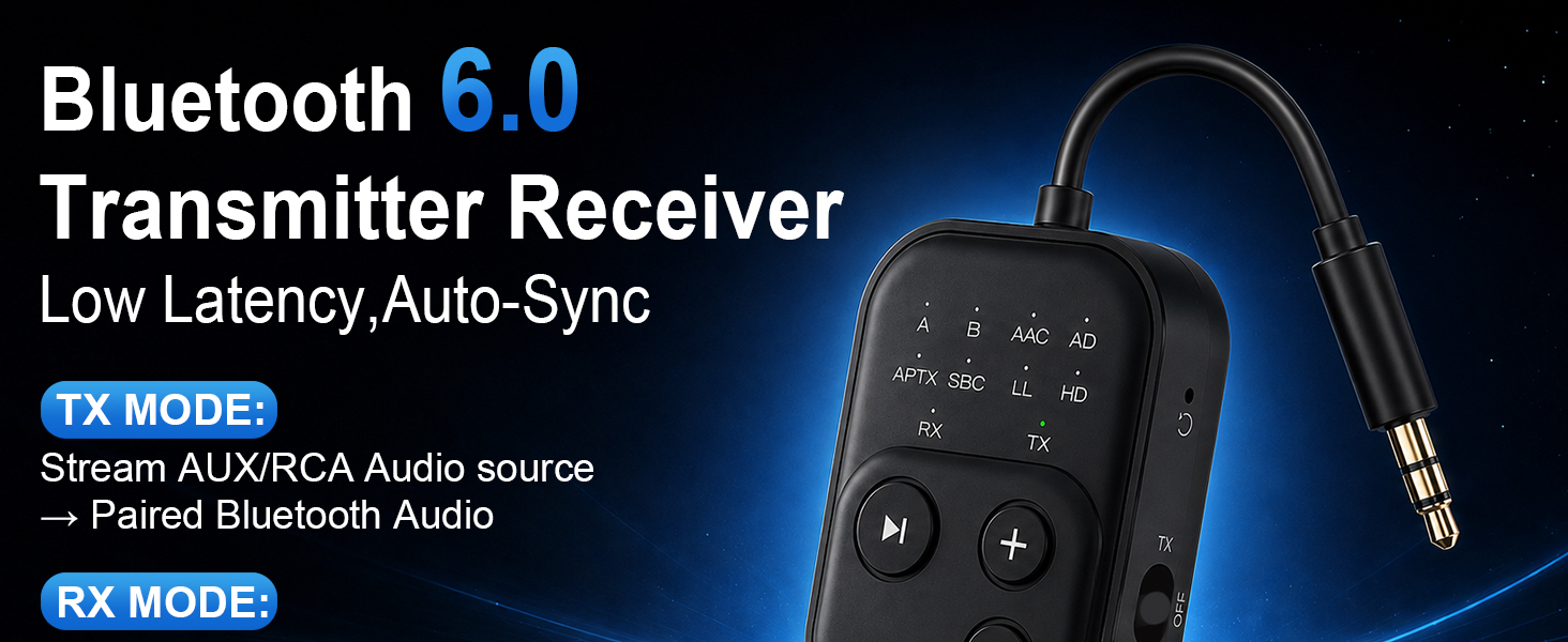 Bluetooth 6.0 Audio Transmitter Receiver