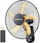 VAGKRI Wall Mount Fan, 16 Inch Wall Fans with 5 Blades, 5 Speeds, 8 Hour Timer, 90° Oscillating Q...