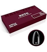 BETE Short Almond Nail Tips, 224Pcs 16 Sizes, Clear Acrylic Full Cover False Nails, Pre-Shaped, S...