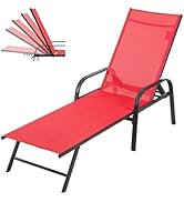 DUMOS Chaise Lounge Chair, 5 Adjustable Beach Lounge Recliner Chair with Armrests, Outdoor Sun Ch...