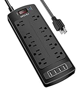 Power Strip, YISHU Surge Protector with 10 Outlets and 4 USB Ports, 6 Feet Extension Cord (Black)