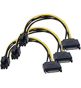 SATA Power Cable 3 Pack SATA 15-Pin to 6-Pin PCI Express Card Power Cable Adapter 8 Inch