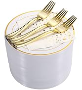 Stylish 7.5 Inch Gold Dessert Plates with Disposable Forks and Gold Cocktail Napkins (100 Set) - ...