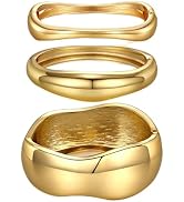 Chunky Gold Bangle Bracelets for Women Trendy 14K Gold Plated Cuff Bracelets Stack, Dainty Gold B...