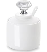 ONTUBE Porcelain Sugar Bowl with Crystal Lid and Spoon,8oz White (Crystal silver)