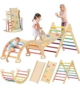 Tiny Land Pikler Triangle Set, 7-in-1 Foldable Pikler Triangle Climbing Toys Set for Kids,Baby In...