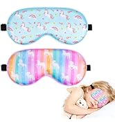 OlyPegic 2 Pcs Kids Sleep Mask Girls Silk Eye Mask Sleeping with Adjustable Strap Soft Lightweigh...
